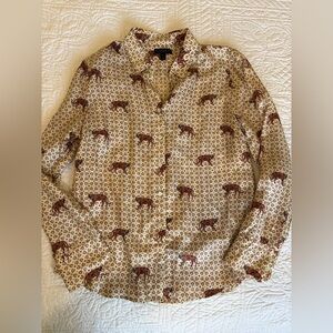 J. Crew silk button down tiger print shirt. Size 12.